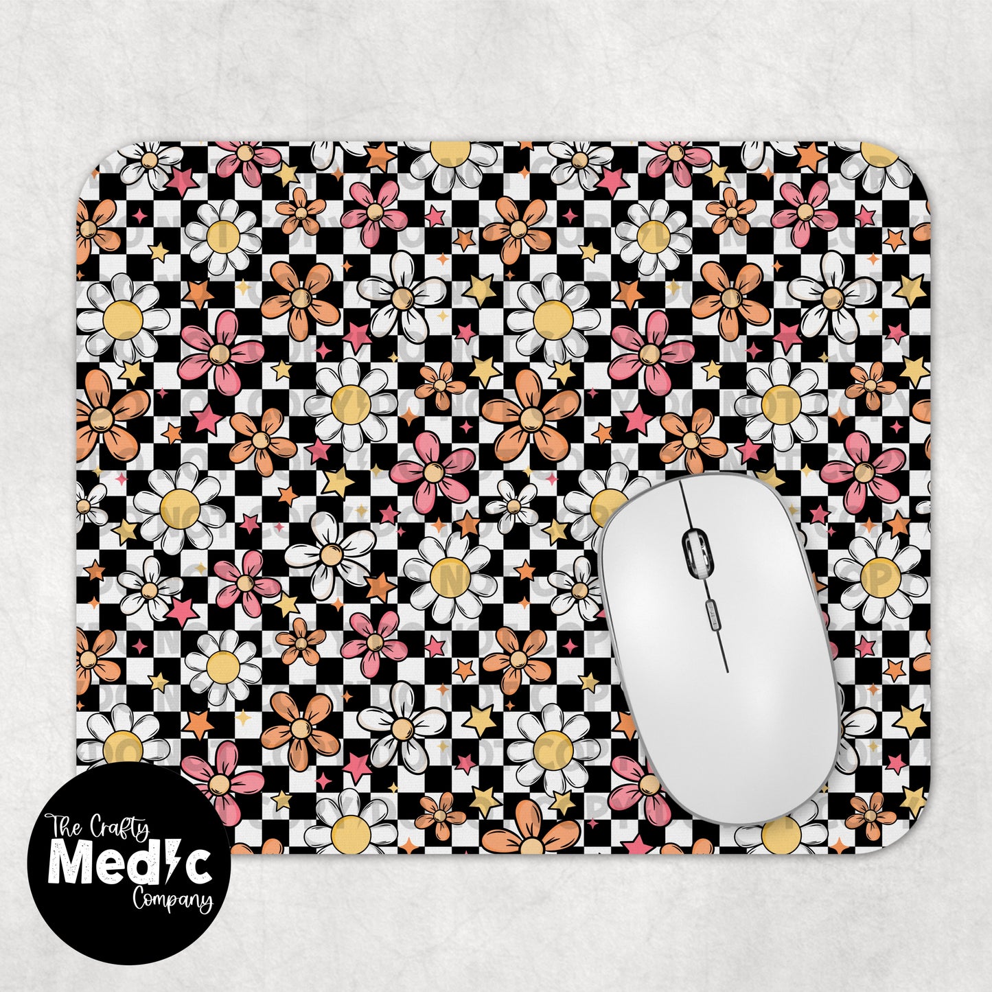 Checkered Flowers Mouse Pad