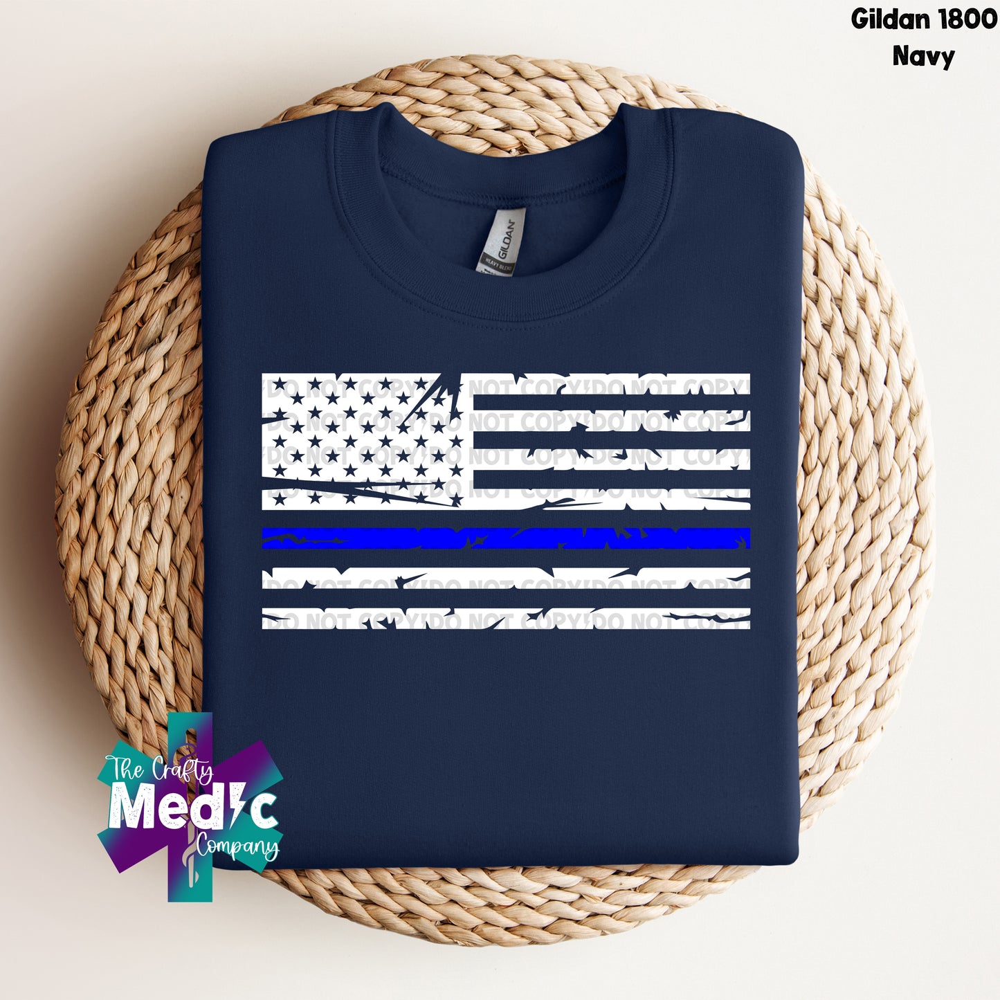 Thin Blue Line Distressed Flag | Crewneck