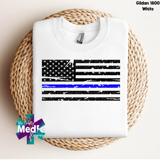 Thin Blue Line Distressed Flag | Crewneck